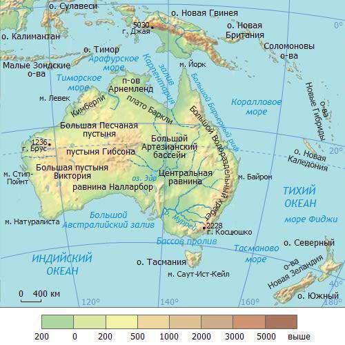 Основные объекты которые характеризуют географическое положение австралии